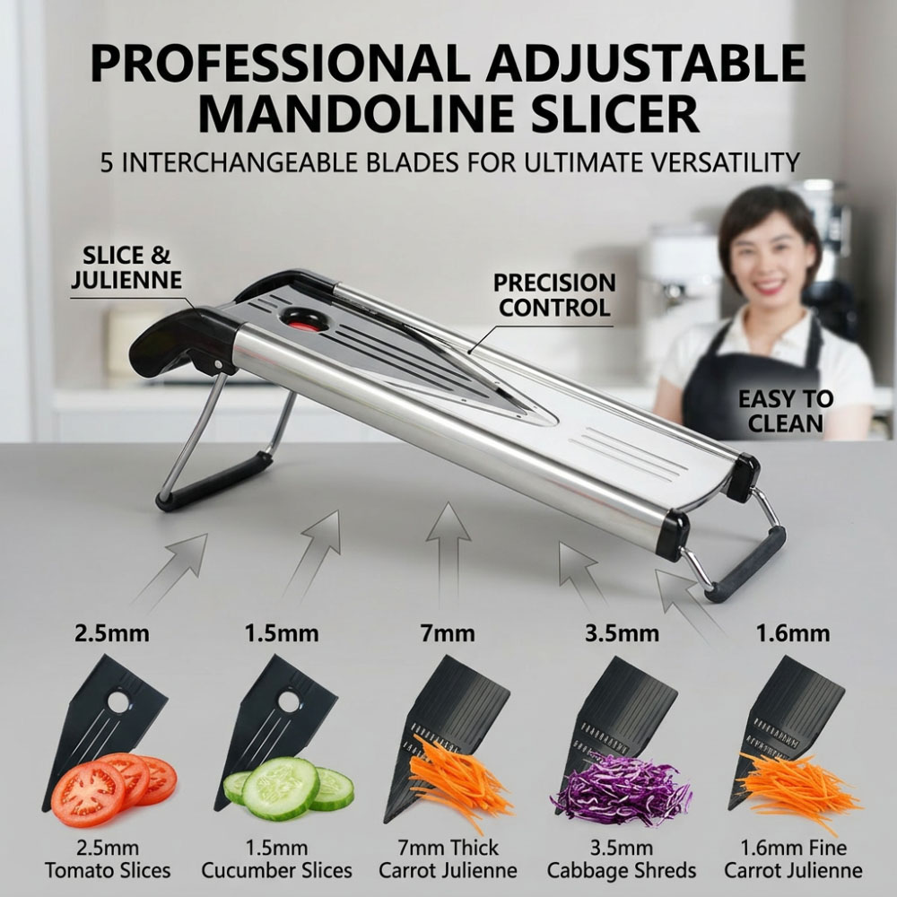 Mandoline Slicer Guard - Paslanmaz Çelik Mandolin Dilimleyici, 5 Bıçaklı,