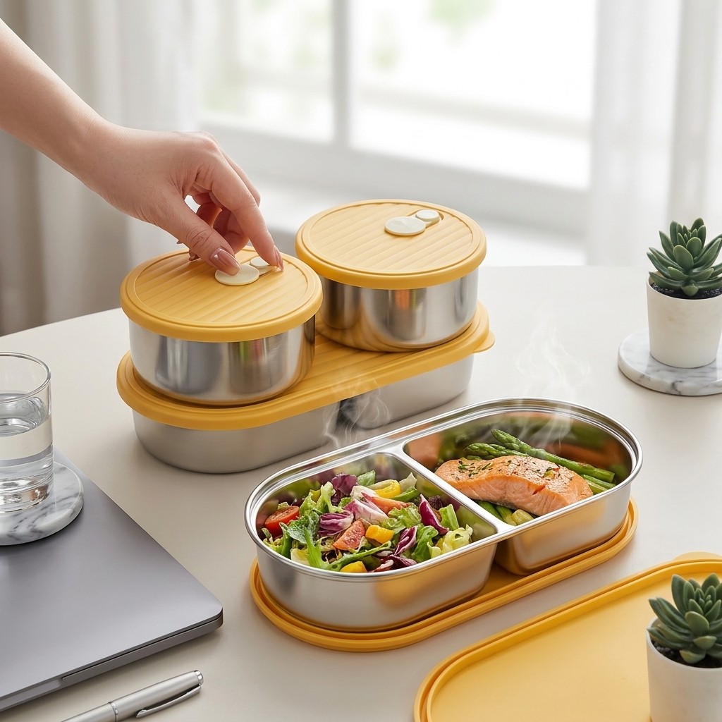 Meal Prep Kinder - Mikrodalgada Kullanılabilir 304 Paslanmaz Çelik Bento
