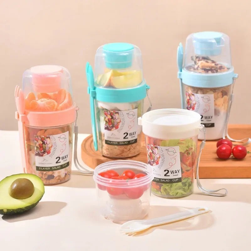 Salad Container Jar - Taşınabilir Salata Kabı Çift Katlı Yulaf